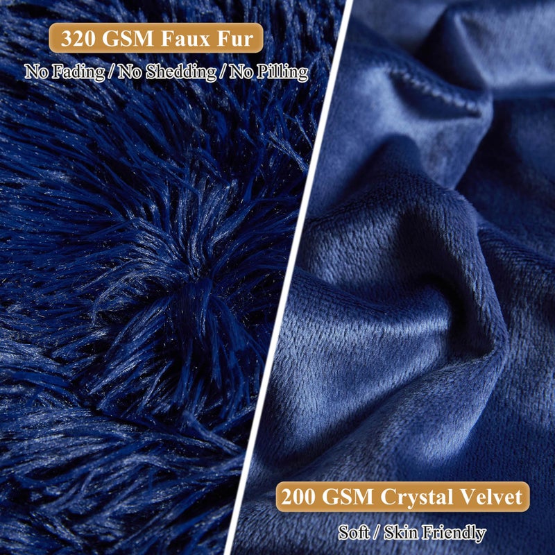 XeGe Faux Fur Throw Pillow Cases, Plush Shaggy Ultra Soft Pillow Covers, Fluffy Crystal Velvet Decorative Pillowcases, Furry Fuzzy Pillow Shams Zipper Closure, Set of 2 (King, Navy Blue) - Image 4